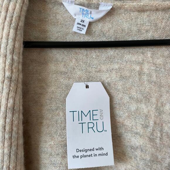 NEW TIME & TRU Fuzzy Open Front Cardigan Sweater Oatmeal Size 2X Warm Cozy - Picture 3 of 4
